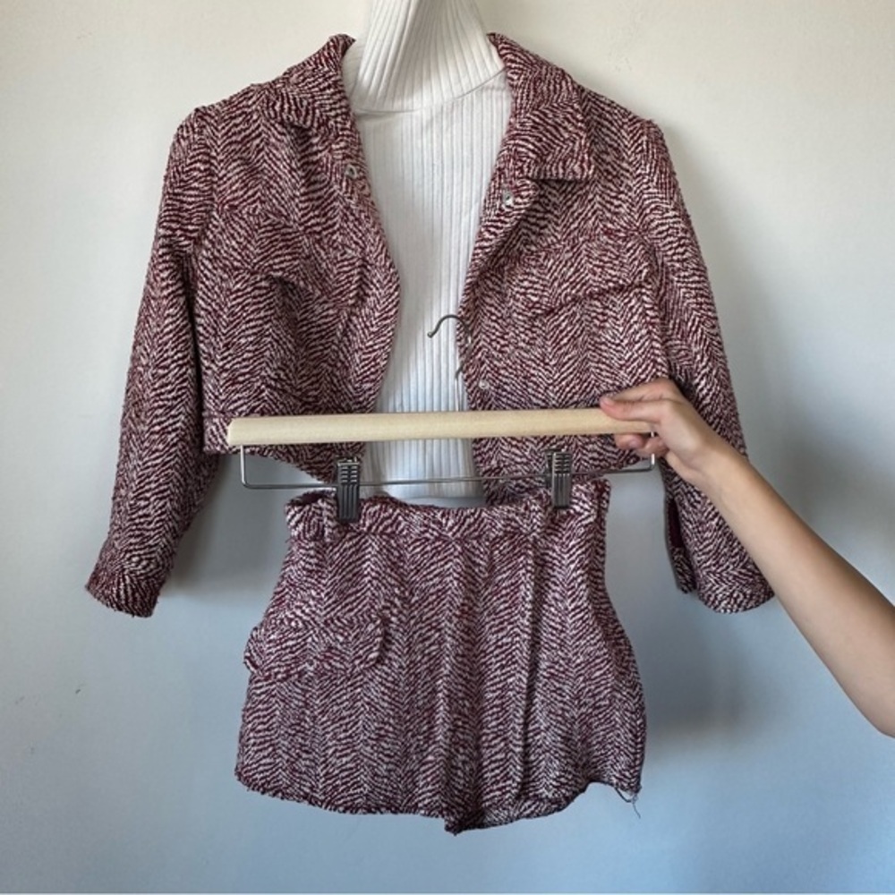 Zara Girls Herringbone Red & White Over-shirt Shorts Set 8-9